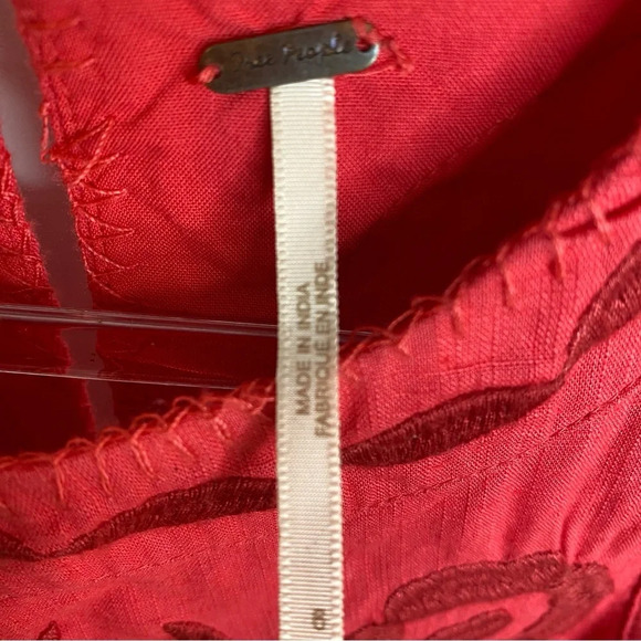Free People Birds Of A Feather Coral Red Embroidered Sleveless Mini Dres… - Picture 9 of 16